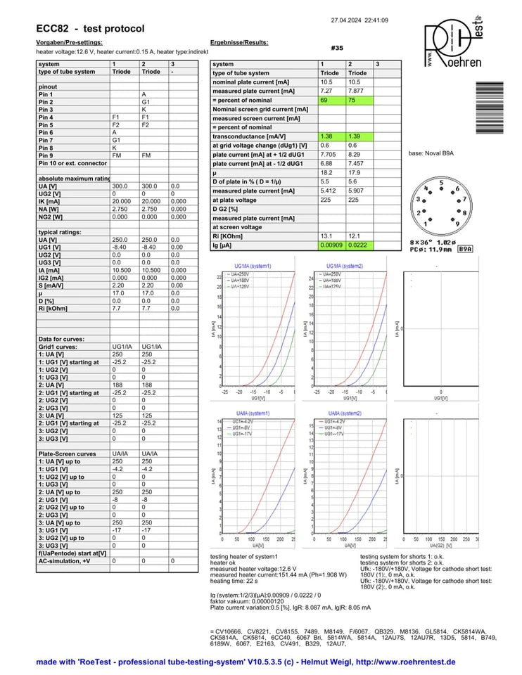 Valvo ECC82 12AU7 Long Plates 30° Hamburg