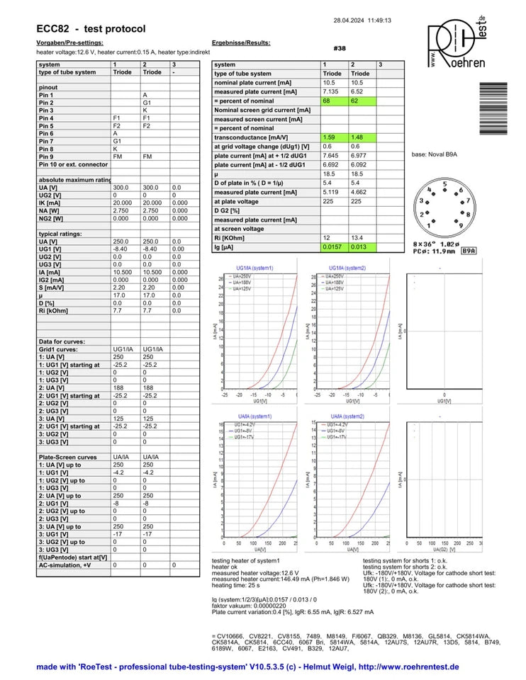 Valvo ECC82 12AU7 Long Plates 30° Hamburg