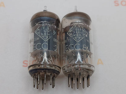 Telefunken ECC82 Rippenplatten Red Tip Matched Trio - ◇ Basis - Berlin '61 - NOS 