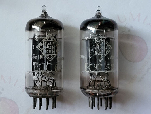 Telefunken ECC82 Tubes Ribbed Plates Matched Pair - Berlin 1955 - Same code -NOS