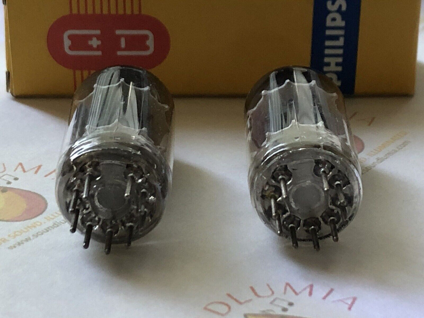 Philips ECC83 12AX7 Long Plates Foil D-getter Matched Pair Holland 1957/58 - NOS