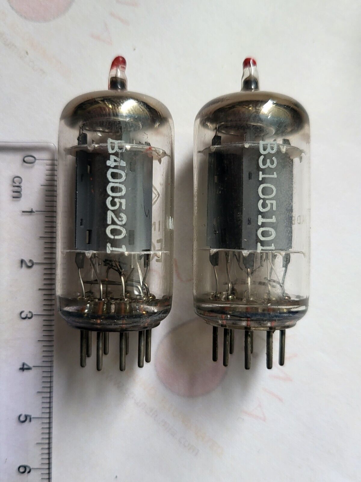 Telefunken ECC83 12AX7 Matched Pair Red Tips - 17mm Smooth Plates - Berlin 1965