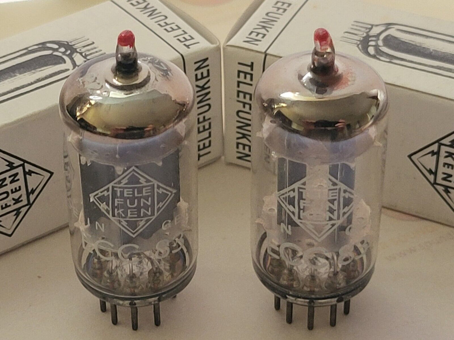 Telefunken ECC83 12AX7 Matched Pair Red Tips - 17mm Smooth Plates - Berlin 1965