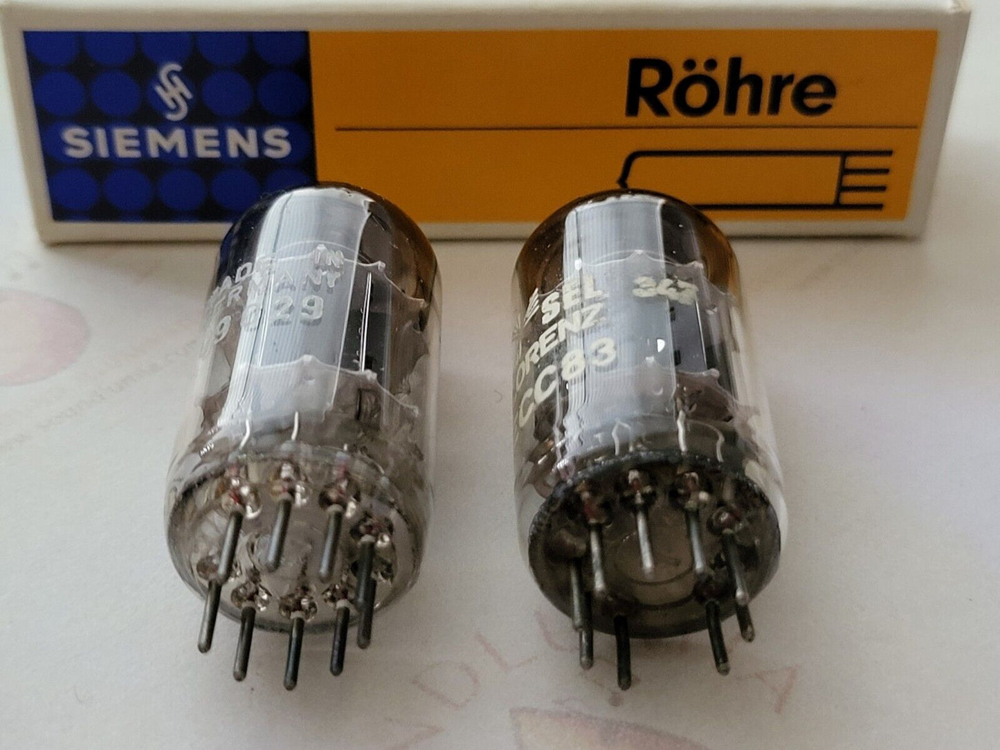Siemens ECC83 12AX7 Matched Pair Double Arm w/ Lorenz Label - Munich I63 - NOS