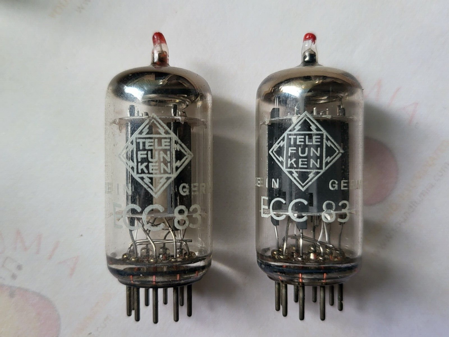 Telefunken ECC83 12AX7 Matched Pair Red Tips - 17mm Smooth Plates - Berlin 1965
