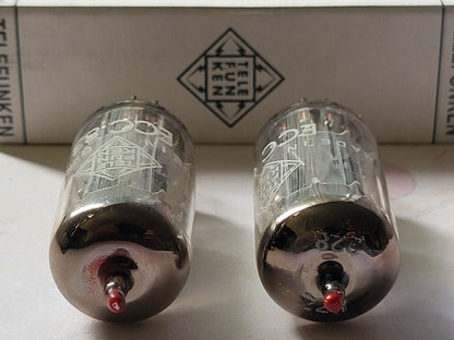 Telefunken ECC83 12AX7 Matched Pair Red Tips - 17mm Smooth Plates - Berlin 1965