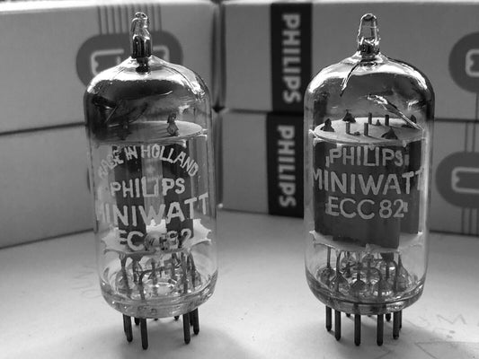 Philips ECC82 12AU7 Matched Pair K61 - 45°  Foil D Getter - Holland 1955/56 -NOS