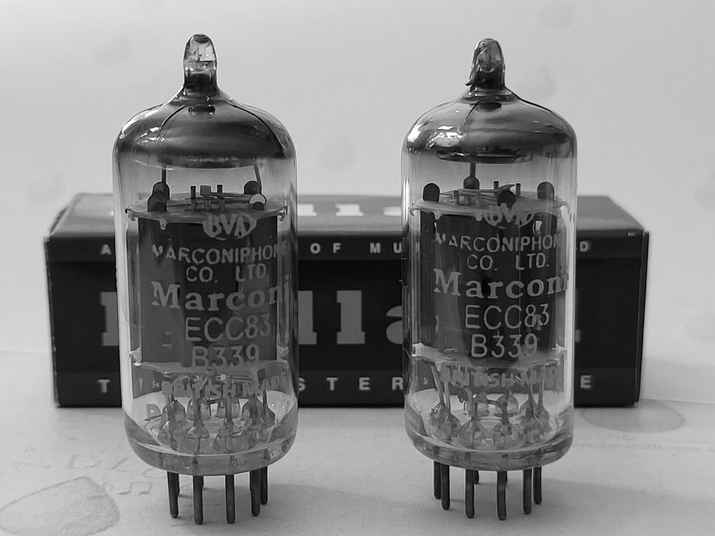 Marconiphone B339 ECC83 Lange Platten passendes Paar - Mullard Blackburn 1950er - NOS