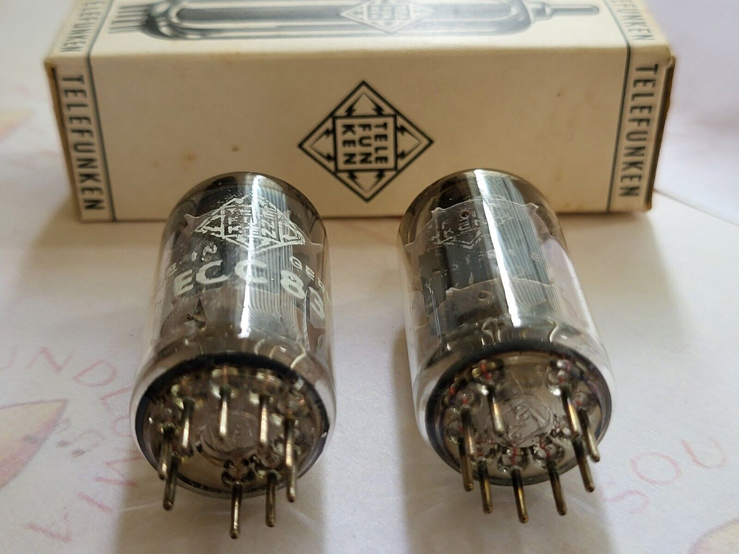 Telefunken ECC83 12AX7 Matched Pair 17mm Smooth Plates Red Tip Berlin 1961 - NOS