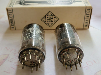 Telefunken ECC83 12AX7 Matched Pair 17mm Smooth Plates Red Tip Berlin 1961 - NOS