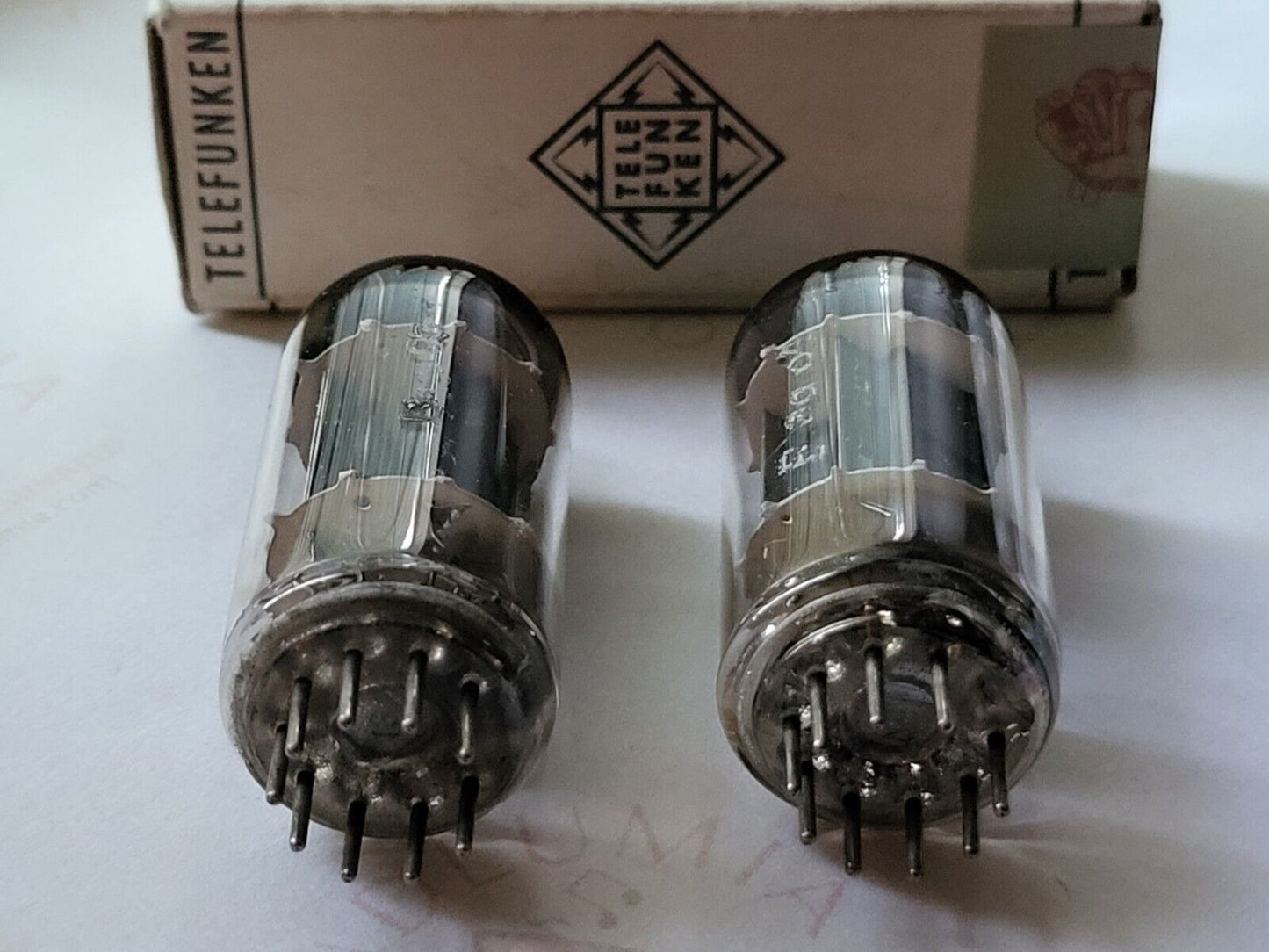 Telefunken ECC82 Tubes Ribbed Plates Matched Pair - Berlin 1955 - Same code -NOS