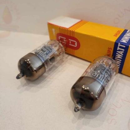 Mullard E88CC Röhren, passendes Paar – Mitcham 1973 – Philips-Label – gleicher Code – NOS