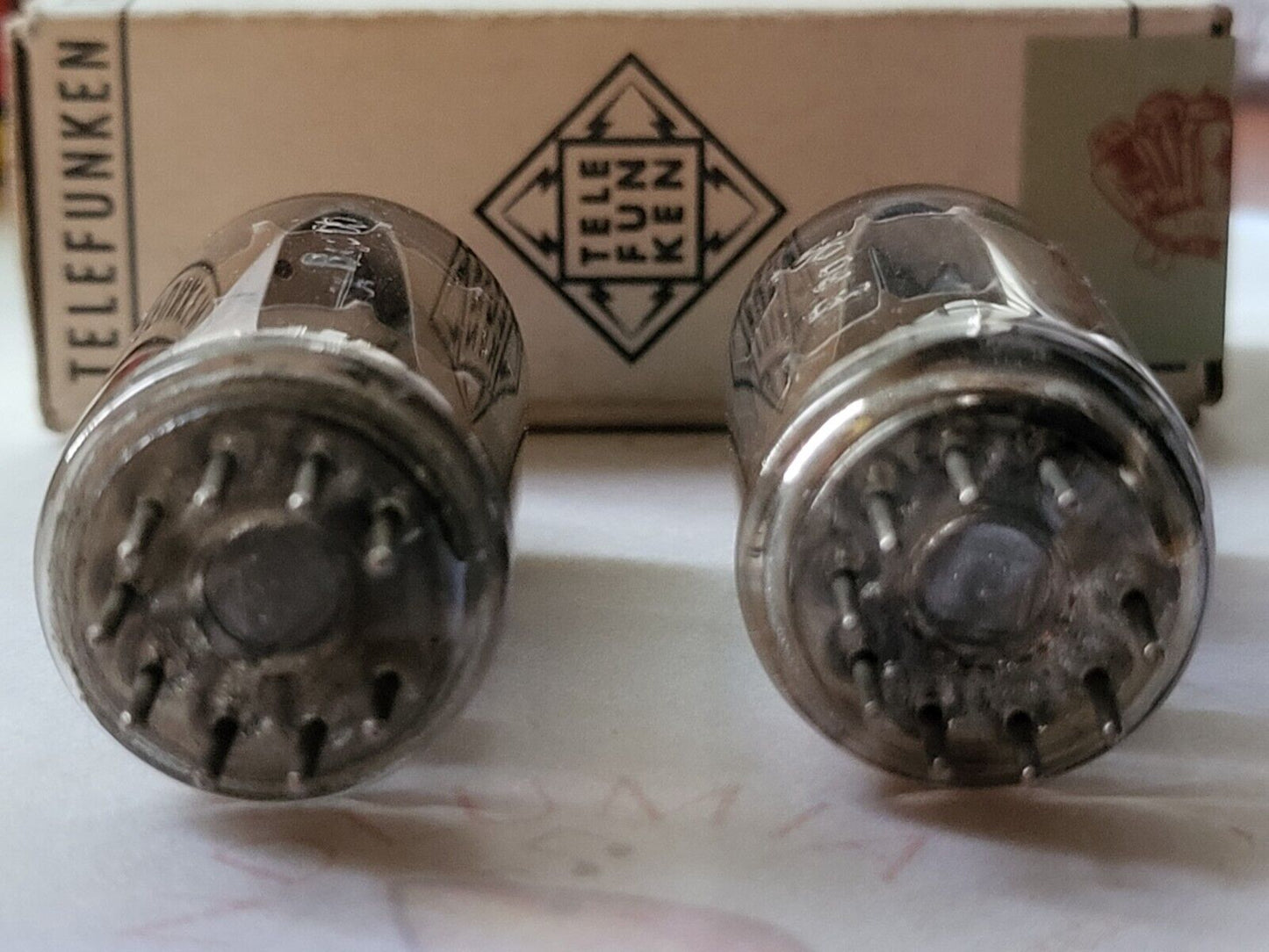 Telefunken ECC82 Tubes Ribbed Plates Matched Pair - Berlin 1955 - Same code -NOS