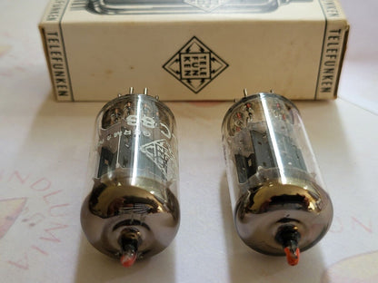 Telefunken ECC83 12AX7 Matched Pair 17mm Smooth Plates Red Tip Berlin 1961 - NOS