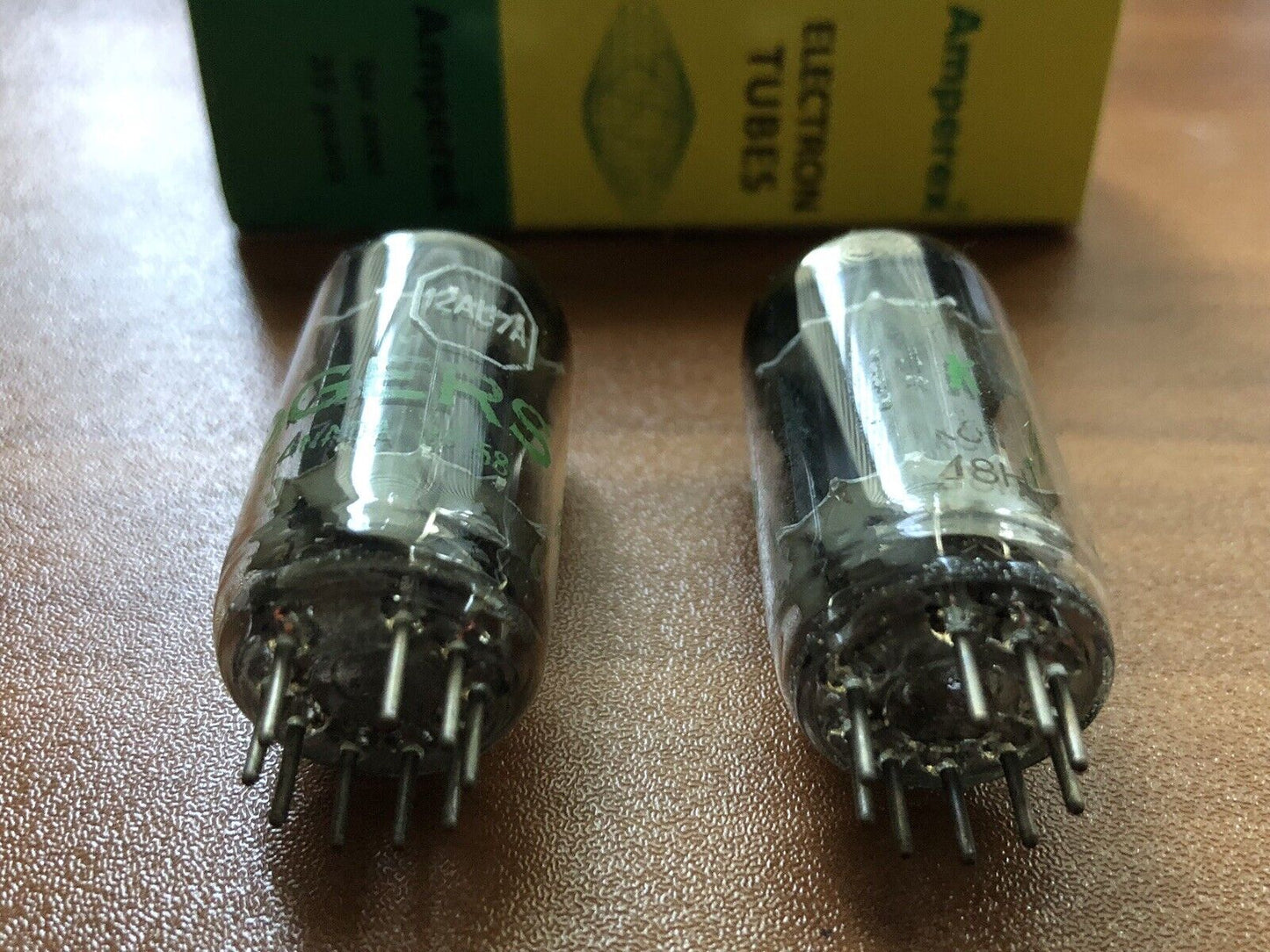 Amperex 12AU7A Tubes Long Plate Foil D-getter - Rogers Label - Holland 1958