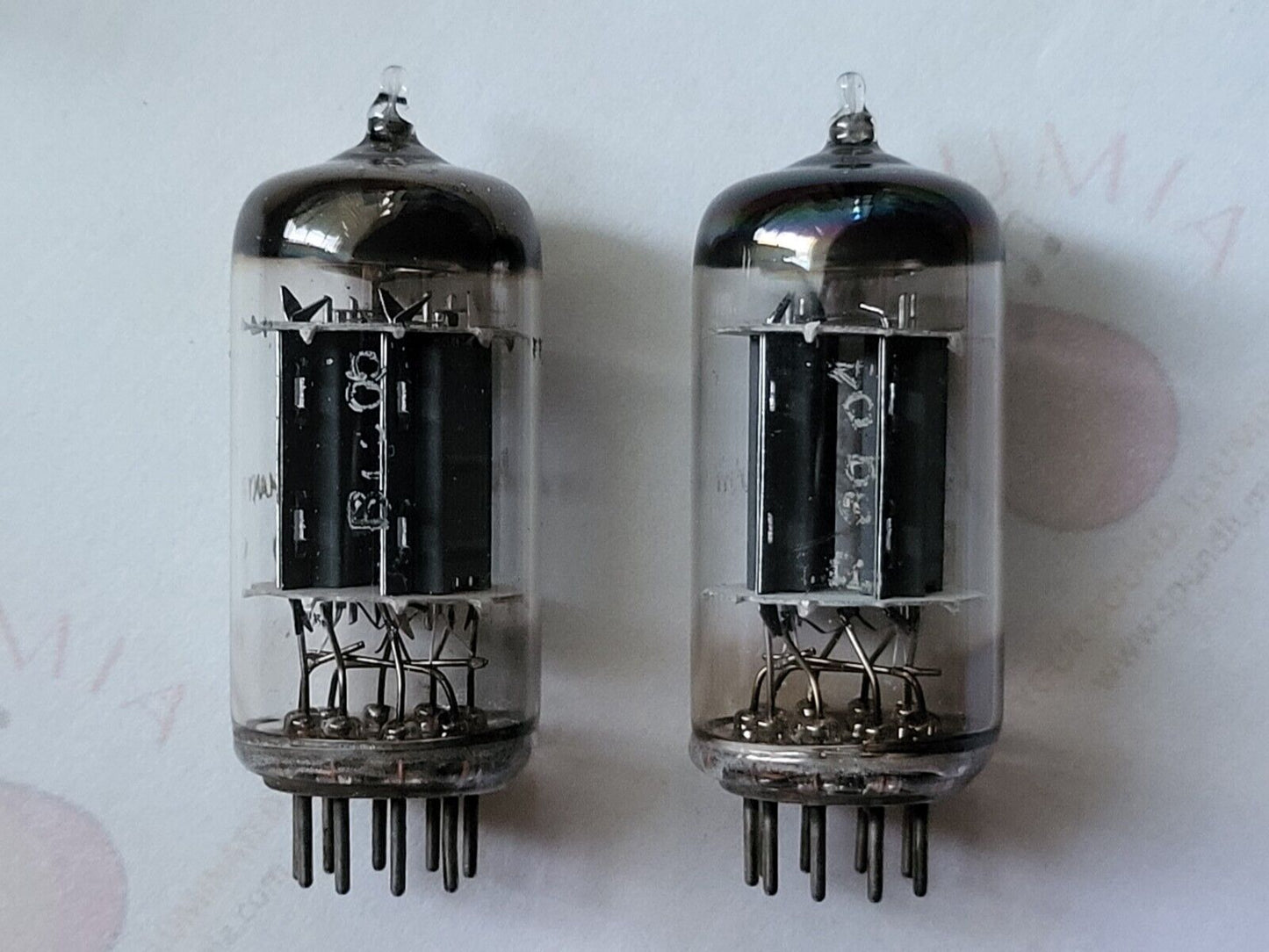 Telefunken ECC82 Tubes Ribbed Plates Matched Pair - Berlin 1955 - Same code -NOS